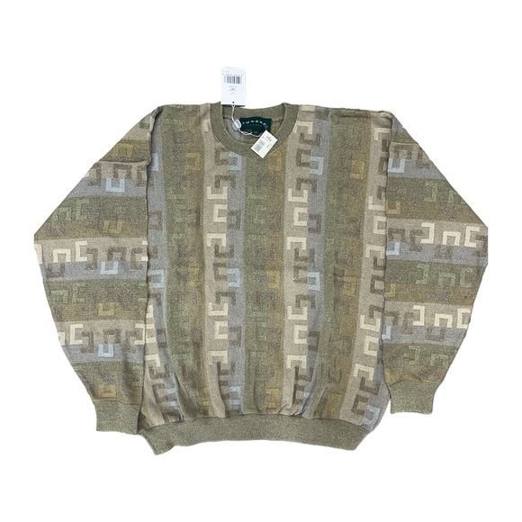 Vintage earth tone 90s abstract print chunky knit sweater Size L - Picture 1 of 5
